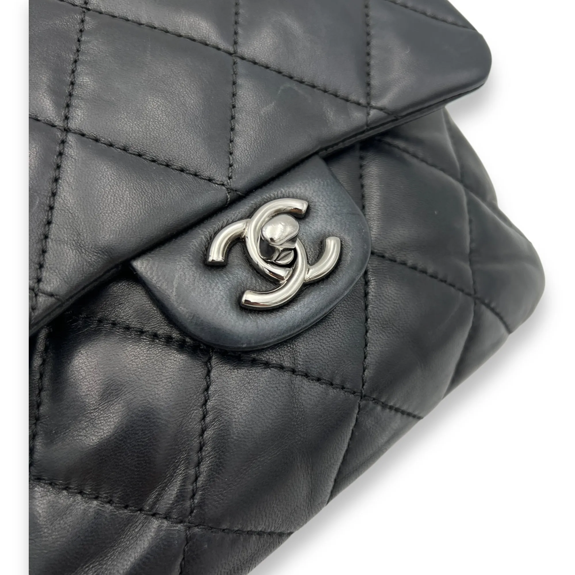 Square Bag Crossbody Bag Black in Lambskin, Silver hardware