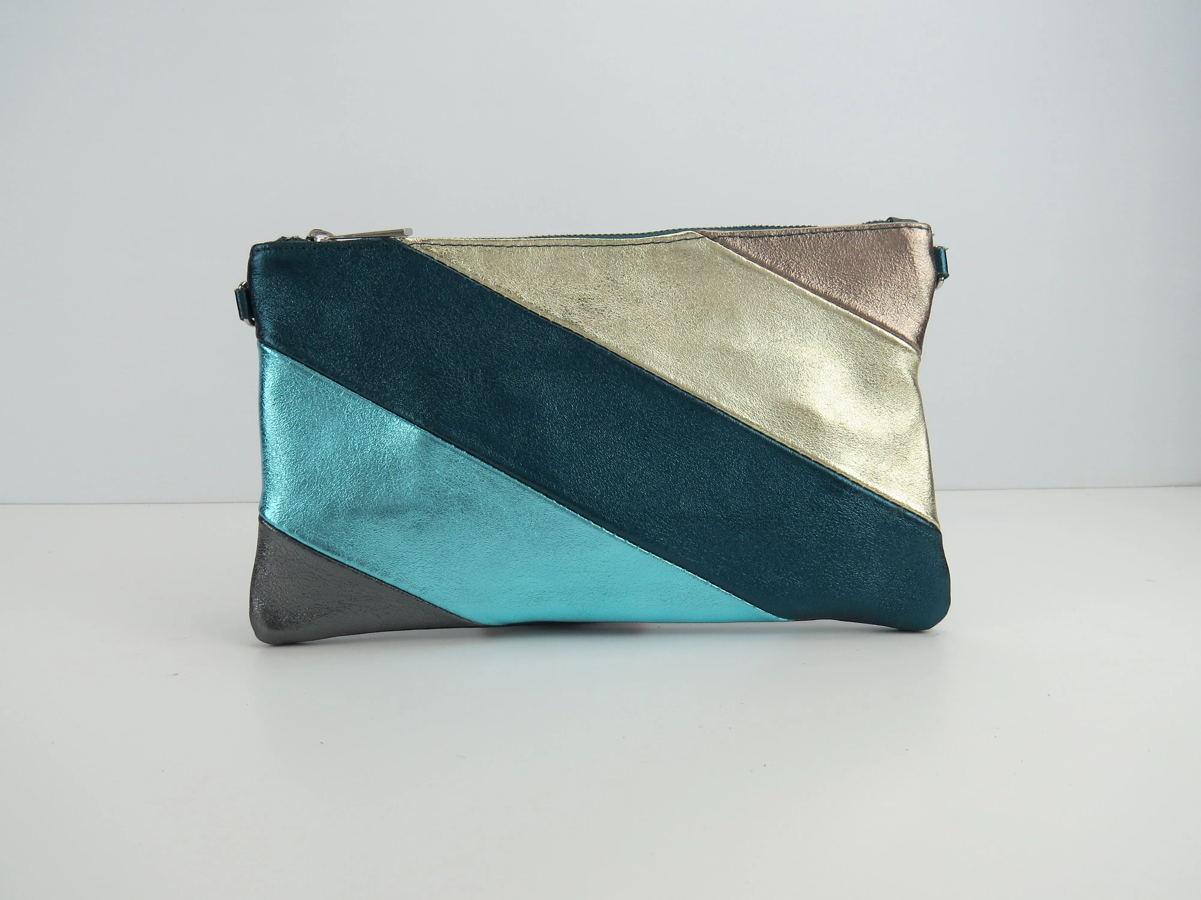 Teal Gold Retro-Stiped Clutch Bag