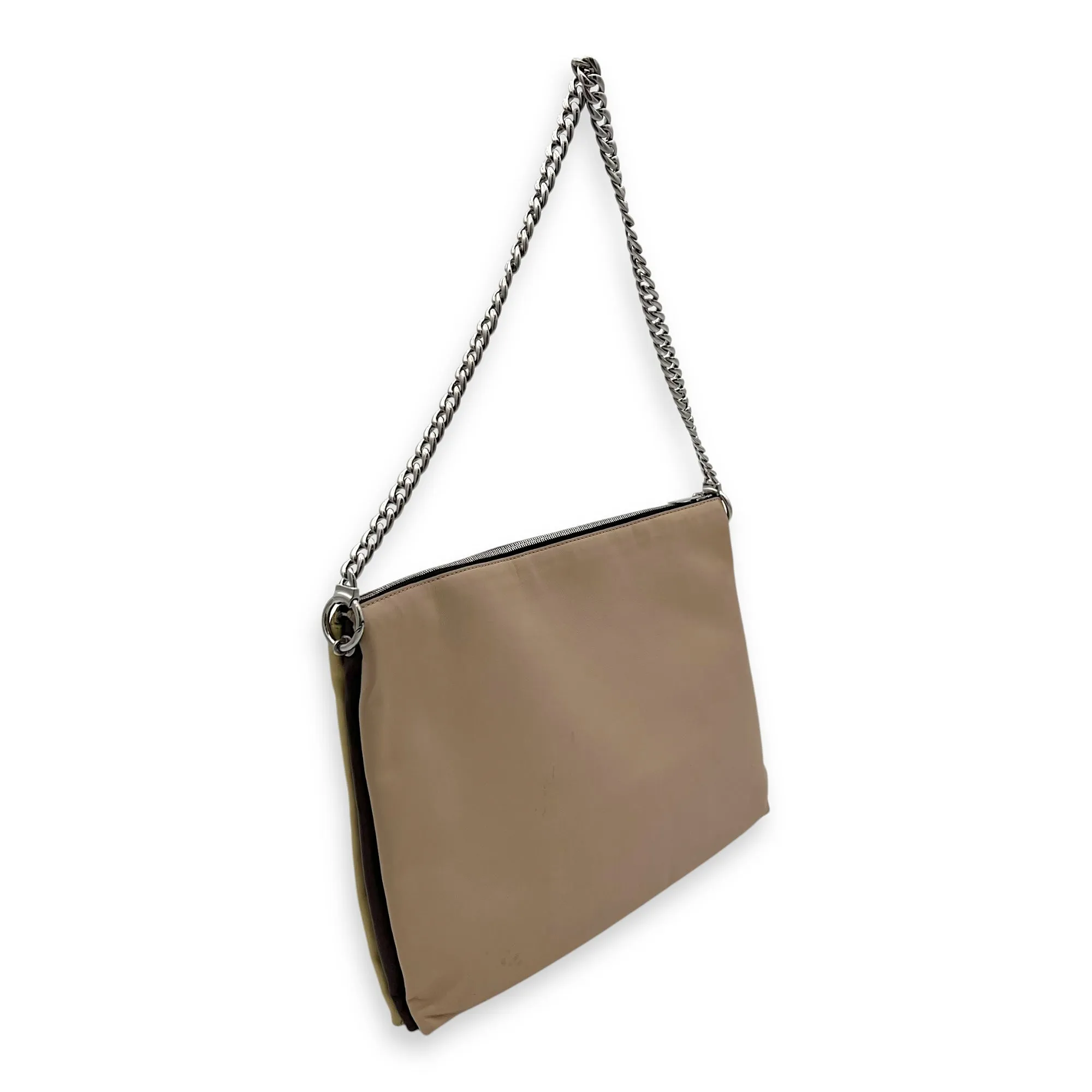 Trio Crossbody Bag Brown in Calfskin, Silver hardware