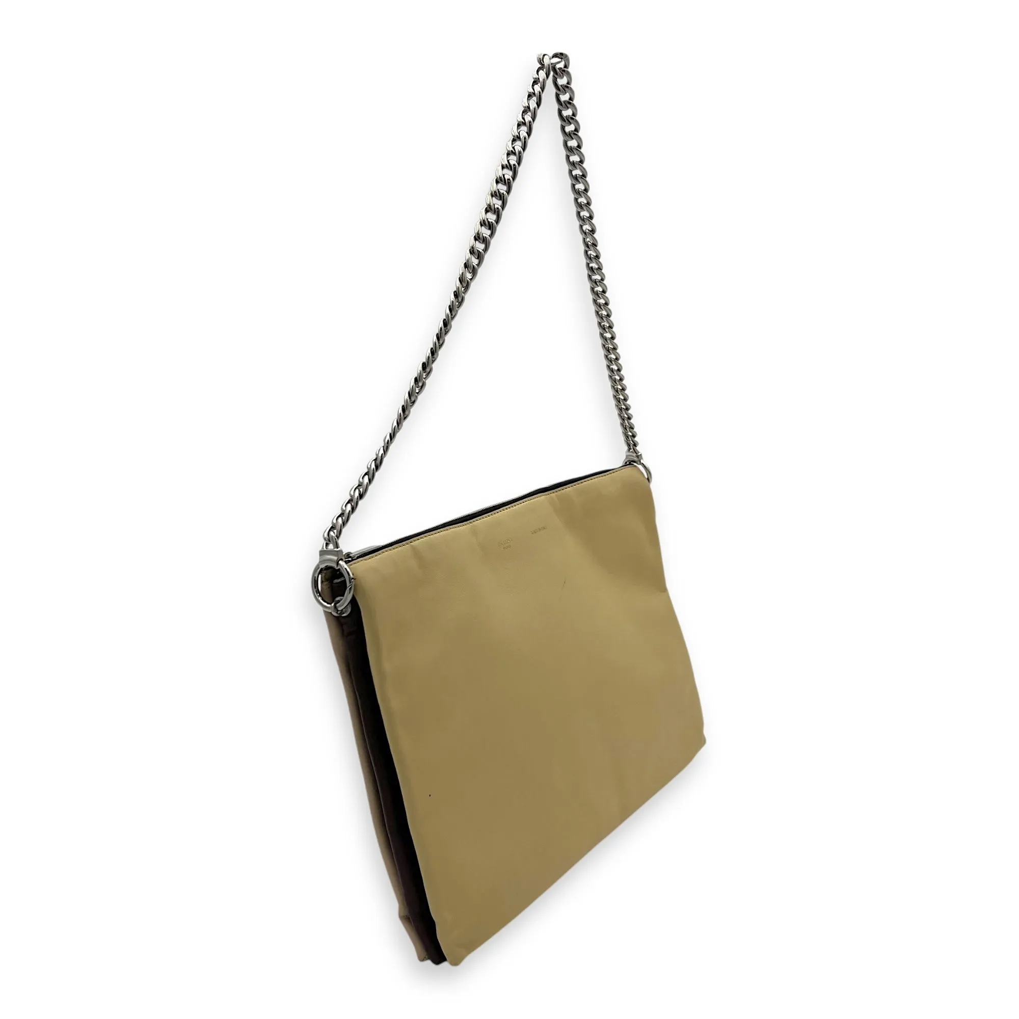 Trio Crossbody Bag Brown in Calfskin, Silver hardware