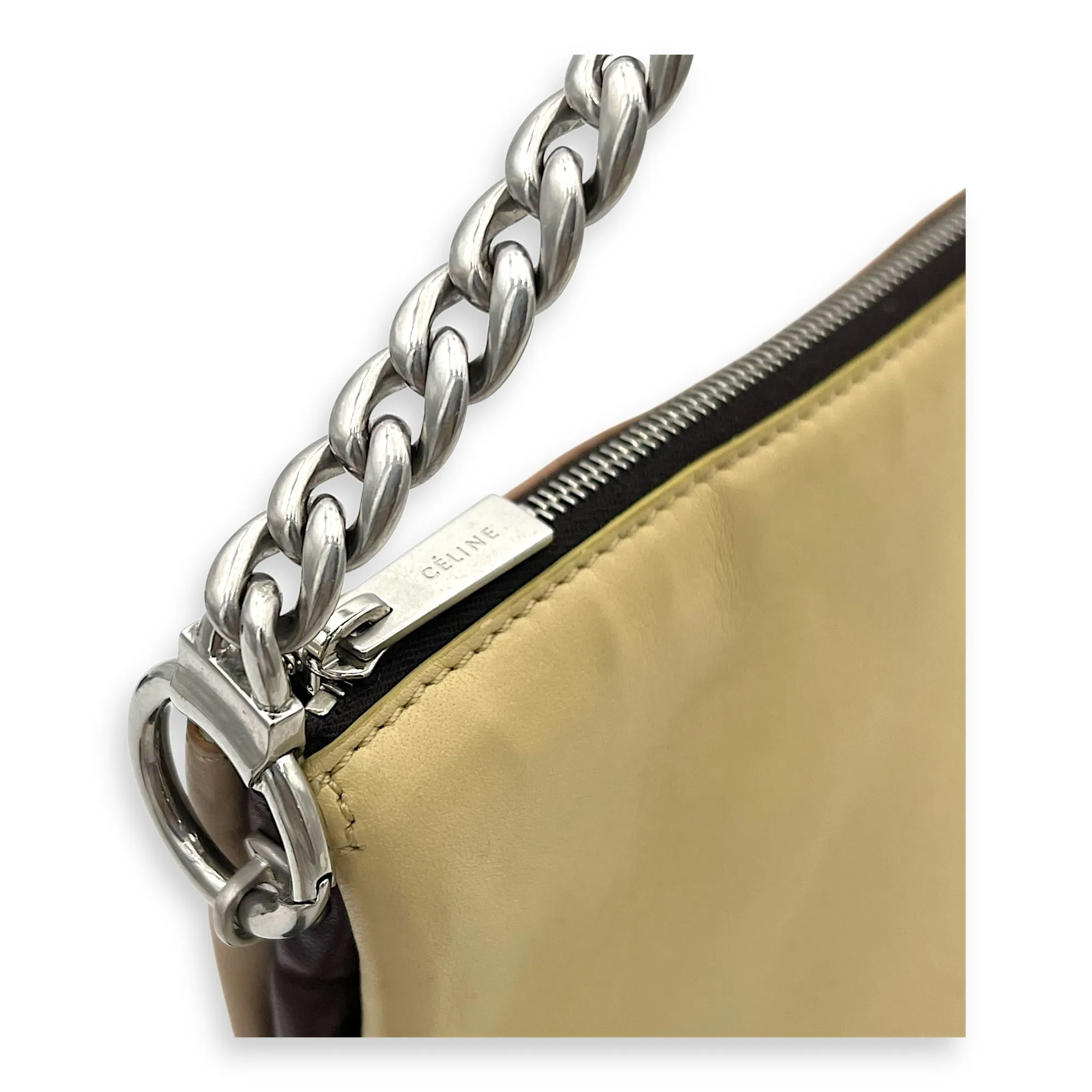 Trio Crossbody Bag Brown in Calfskin, Silver hardware