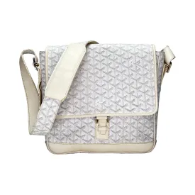 Urbain White Messenger Bag in Coated Canvas, Silver hardware