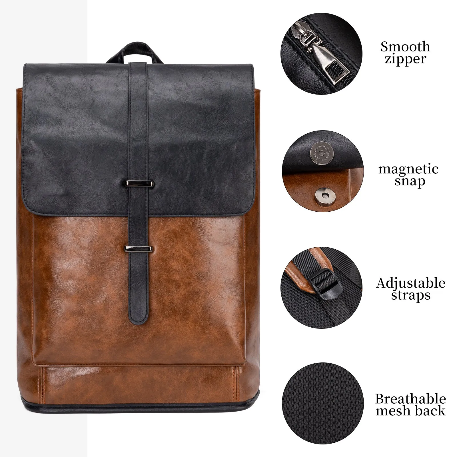 Vintage Faux Leather Laptop Backpack