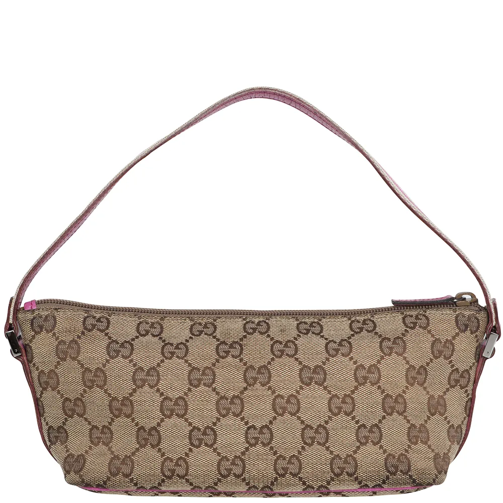 Vintage Y2K Gucci GG Web Monogram Canvas Leather Shoulder Bag - Pink