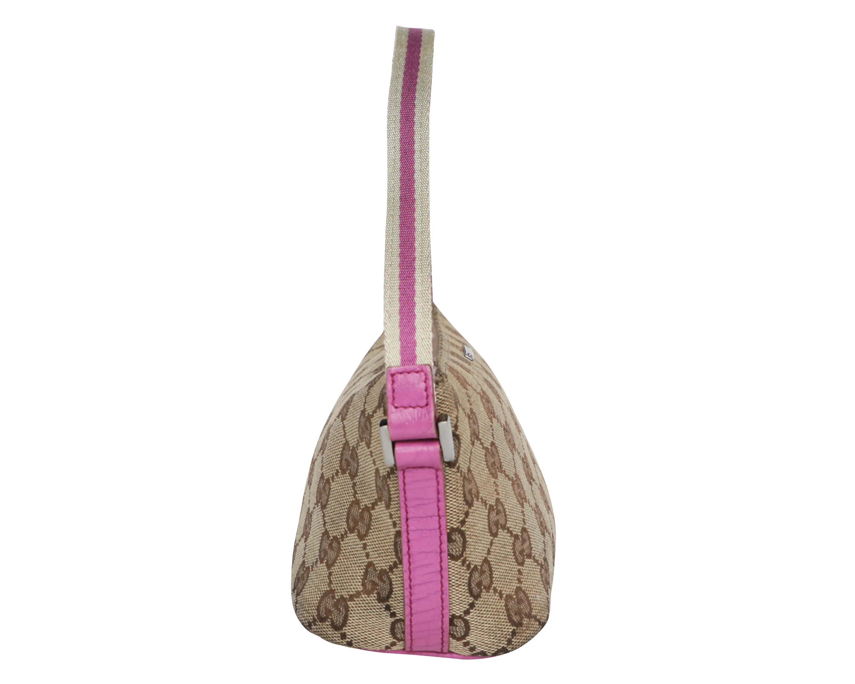 Vintage Y2K Gucci GG Web Monogram Canvas Leather Shoulder Bag - Pink