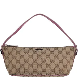 Vintage Y2K Gucci GG Web Monogram Canvas Leather Shoulder Bag - Pink