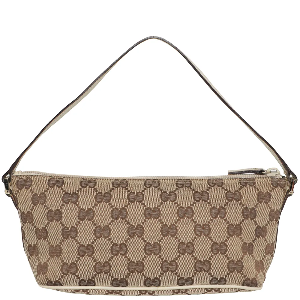 Vintage Y2K Gucci Web Monogram Canvas Leather Shoulder Bag - Cream