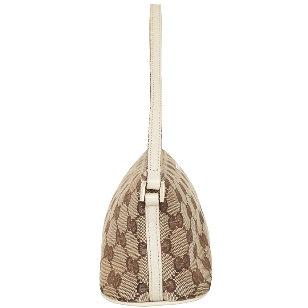 Vintage Y2K Gucci Web Monogram Canvas Leather Shoulder Bag - Cream