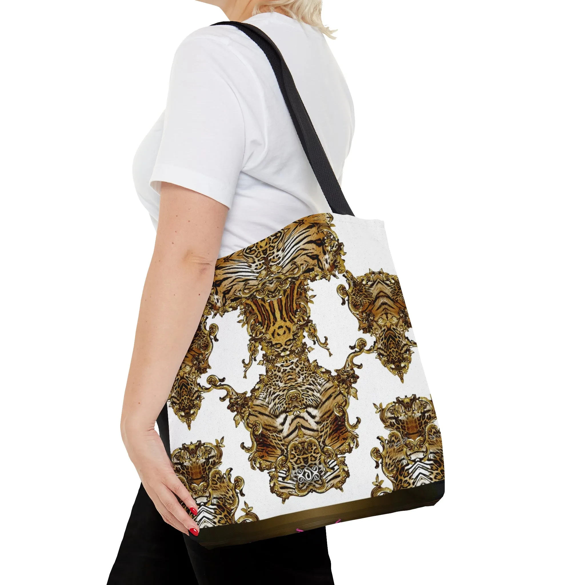 White Animal Print Bag Canvas Tote Bag Tiger Print Handbag White Tote Bag in 3 Sizes | 0009