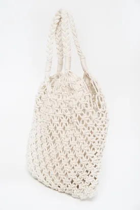 White Faux Leather and Jute Hobo Bag