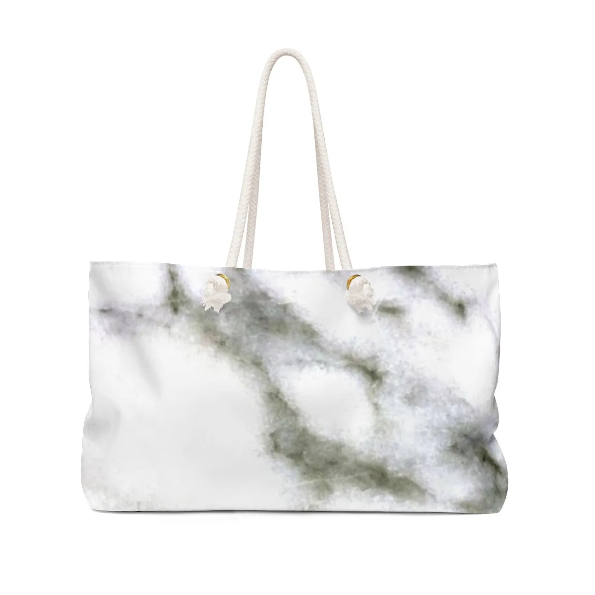 White Marble Print Weekender Bag, Best Oversize Designer 24"x13" Large Travel Overnight Tote Bag - Made in USA