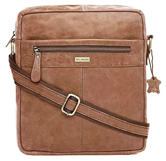 WILDHORN Leather Men's sling Bag I Messenger Bag I Zipper Crossbody Shoulder Satchel Bags for Work Business & Travel Dimension: L- 11 inch H- 12.5 inch W- 2.5 inch