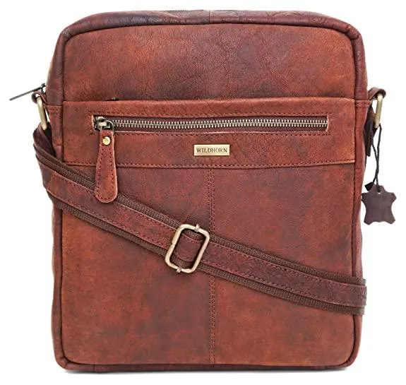 WILDHORN Leather Men's sling Bag I Messenger Bag I Zipper Crossbody Shoulder Satchel Bags for Work Business & Travel Dimension: L- 11 inch H- 12.5 inch W- 2.5 inch