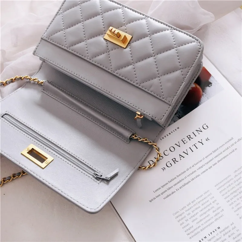 Women's Mini Quilted Leather Shoulder Cross Body Clutch Bag With Ball Chain