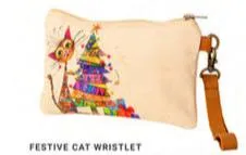 Wristlet Festive Cat Canvas 5x8" 901531