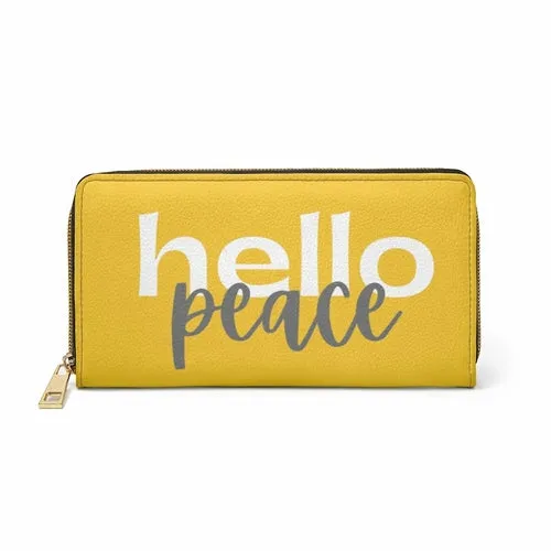 Wristlet Phone Wallet, Yellow and White Hello Peace Graphic Purse