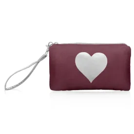 Zip Wristlet - Shimmer Cabernet with Silver Heart