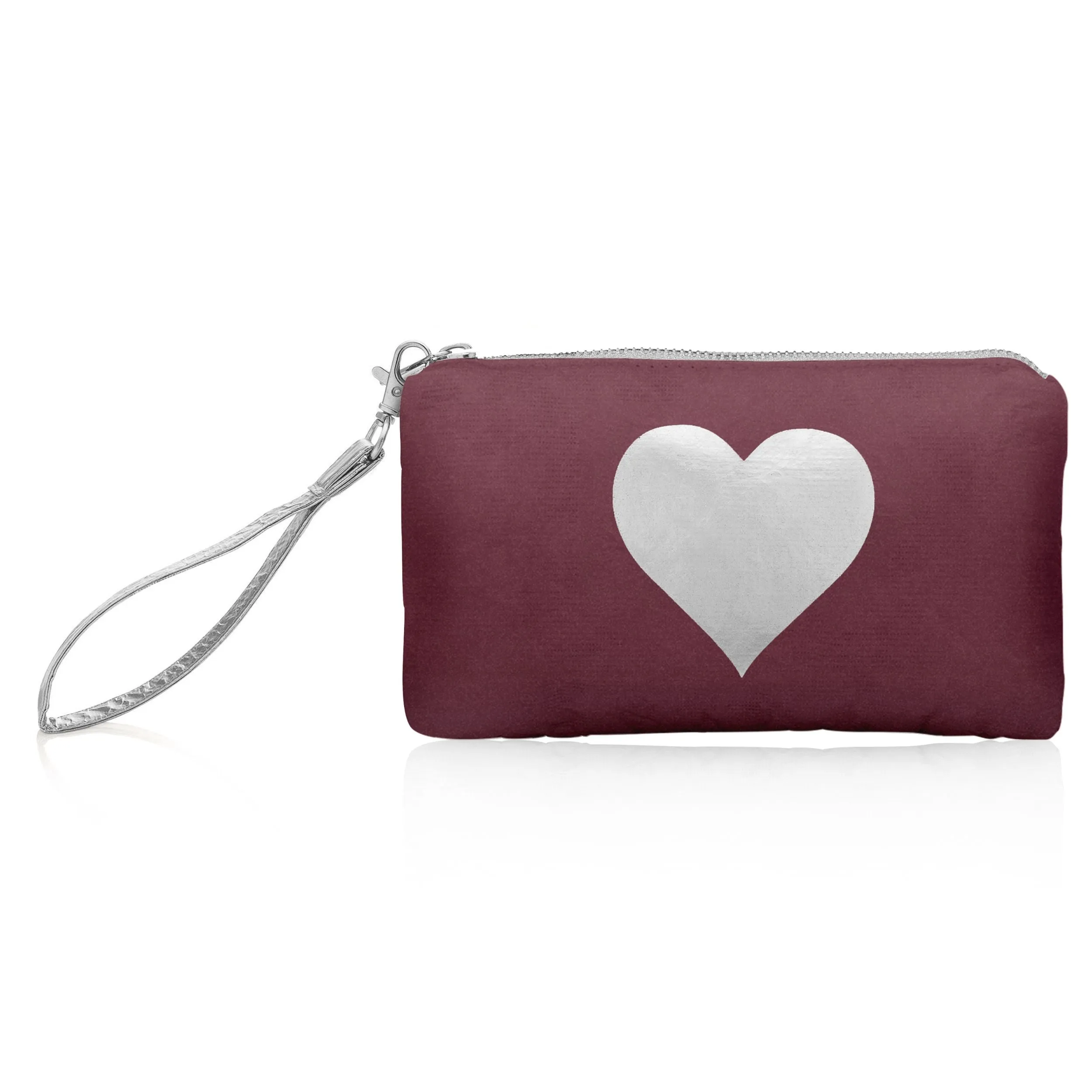 Zip Wristlet - Shimmer Cabernet with Silver Heart